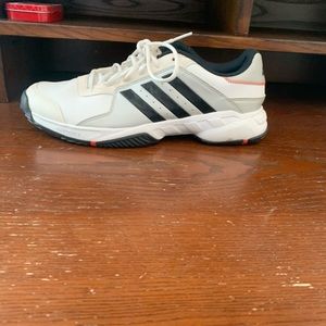 White and silver adidas shoes size 10